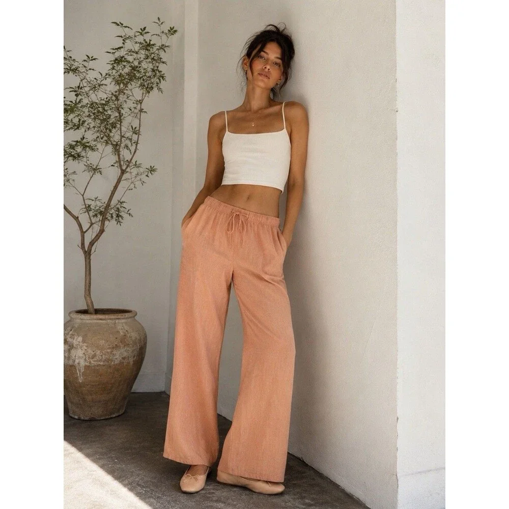 Aritzia Wilfred Free Lodge Linen Blend Pants L Gd Dulce Brown Wide Leg Coastal